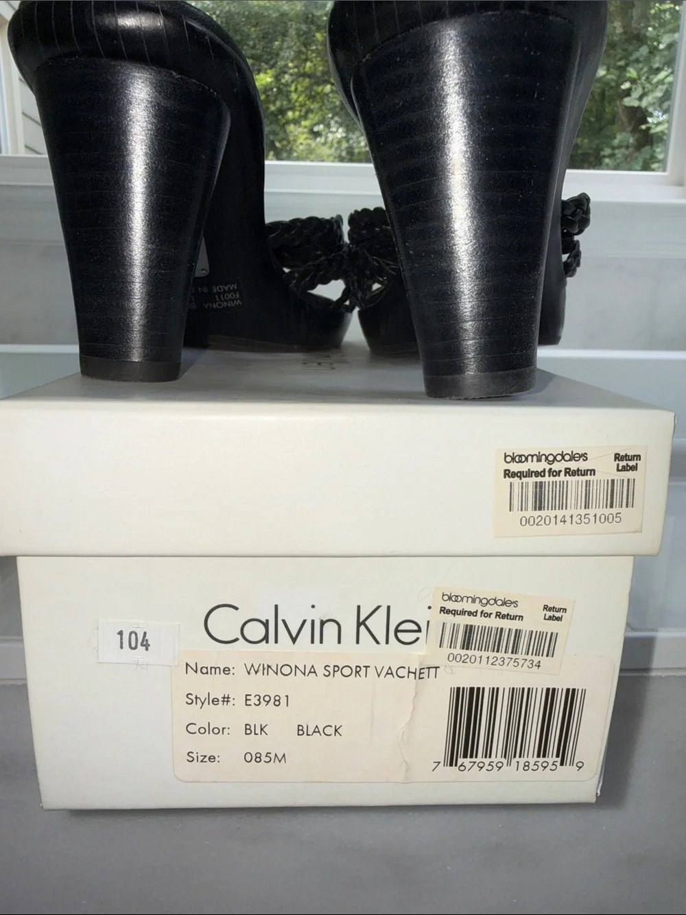 Calvin Klein Black Braided Leather Mule Heels 8 1/2 nib